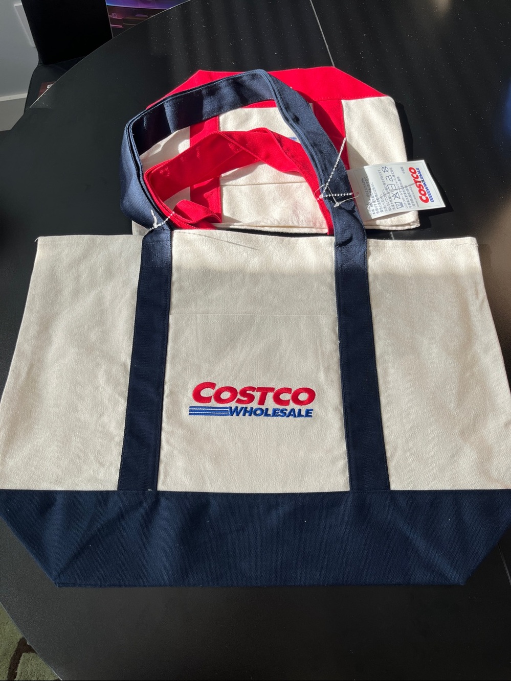 Costco Japan Canvas Tote Bags, Set Of 2 (1 LG Blue trim, 1 SM Red trim), NWT - Picture 4 of 12